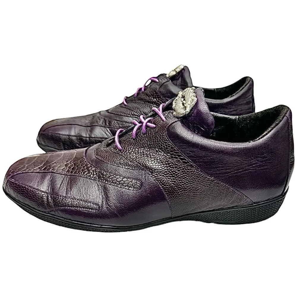 Belvedere Bene Ostrich Leg Leather Sneakers Eggplant Purple Men’s 8